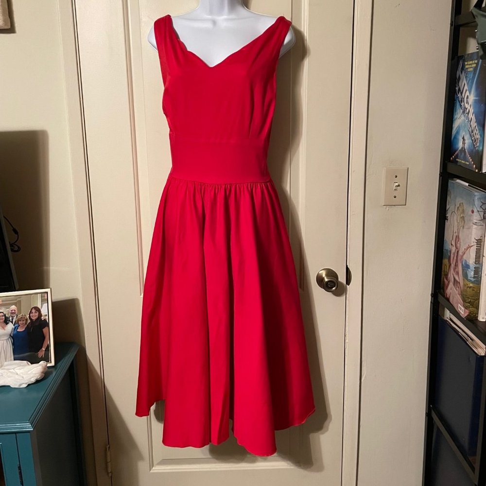 Retro Red Queen of Hearts V Neck Scalloped Edge Swing Dress Size 4X